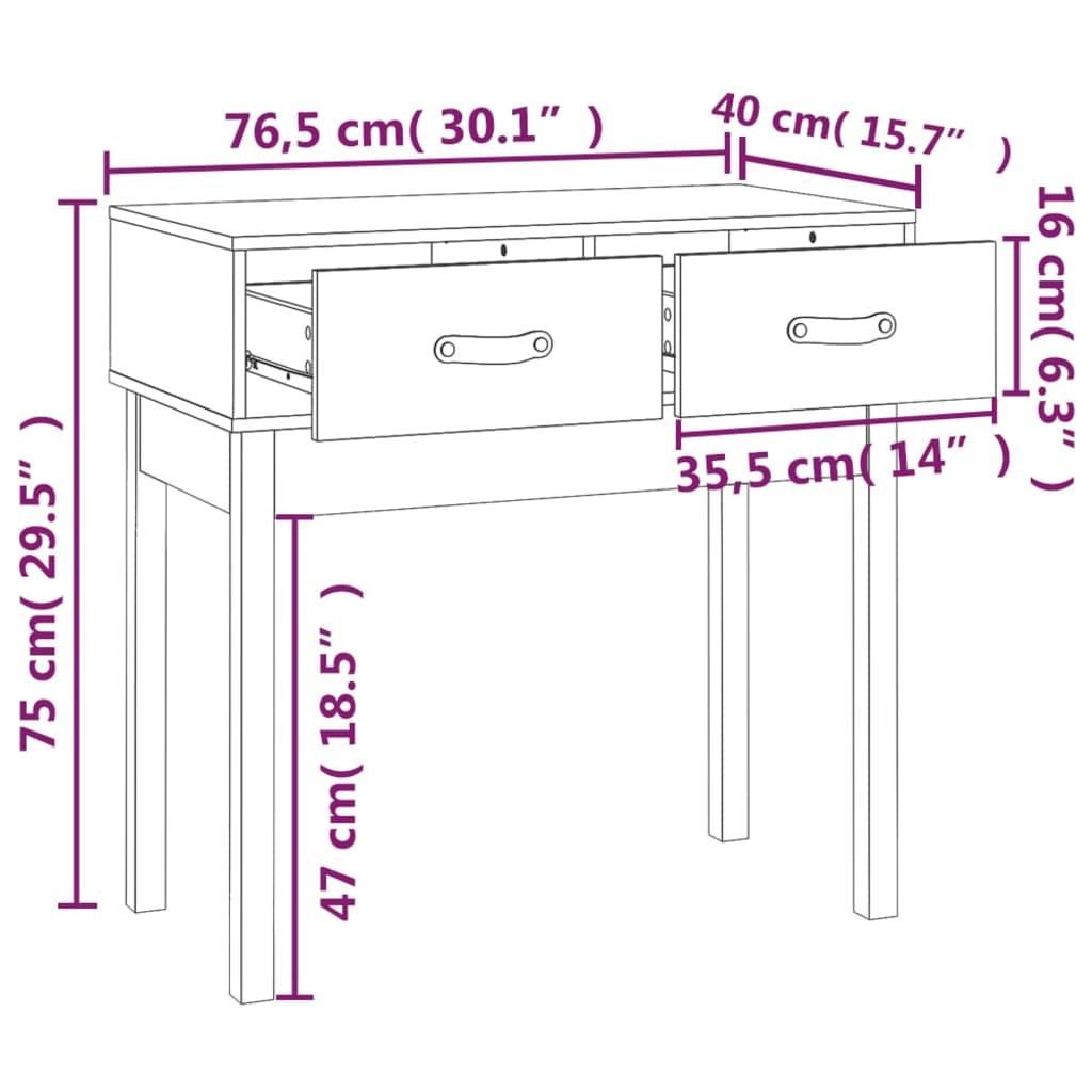 Table console 76,5x40x75 cm Bois massif de pin