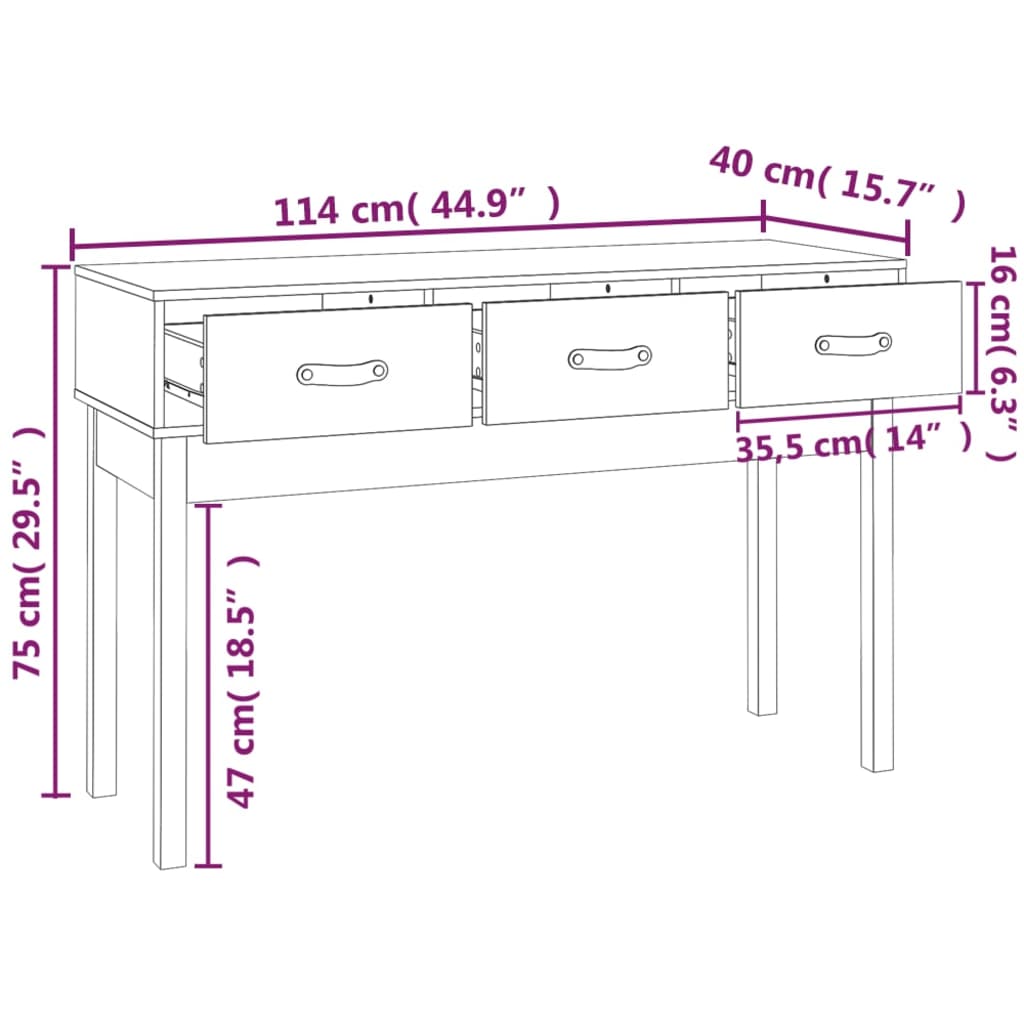 Table console Blanc 114x40x75 cm Bois massif de pin