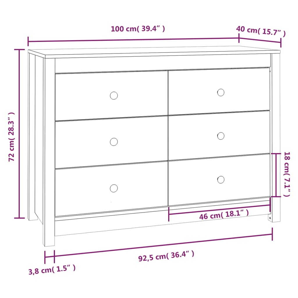 Gray side cabinet 100x40x72 cm Solid pine wood