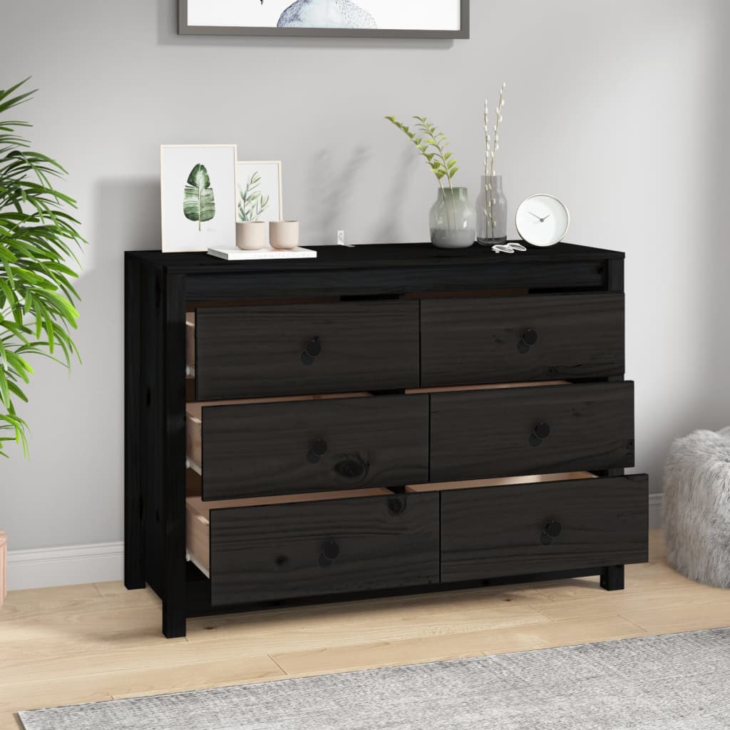 Black side cabinet 100x40x72 cm Solid pine wood
