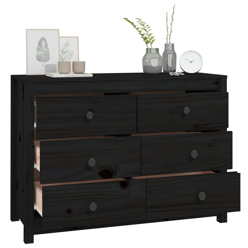 Black side cabinet 100x40x72 cm Solid pine wood