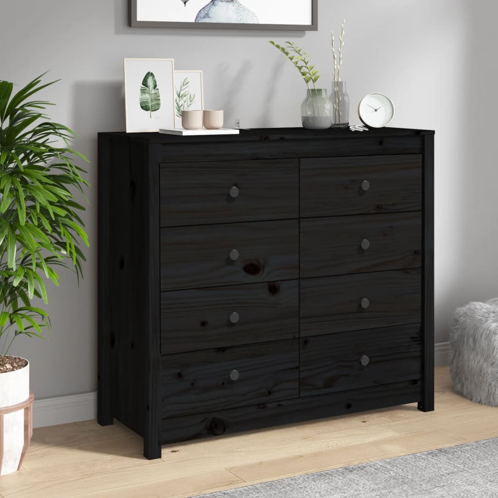Black side cabinet 100x40x90 cm Solid pine wood