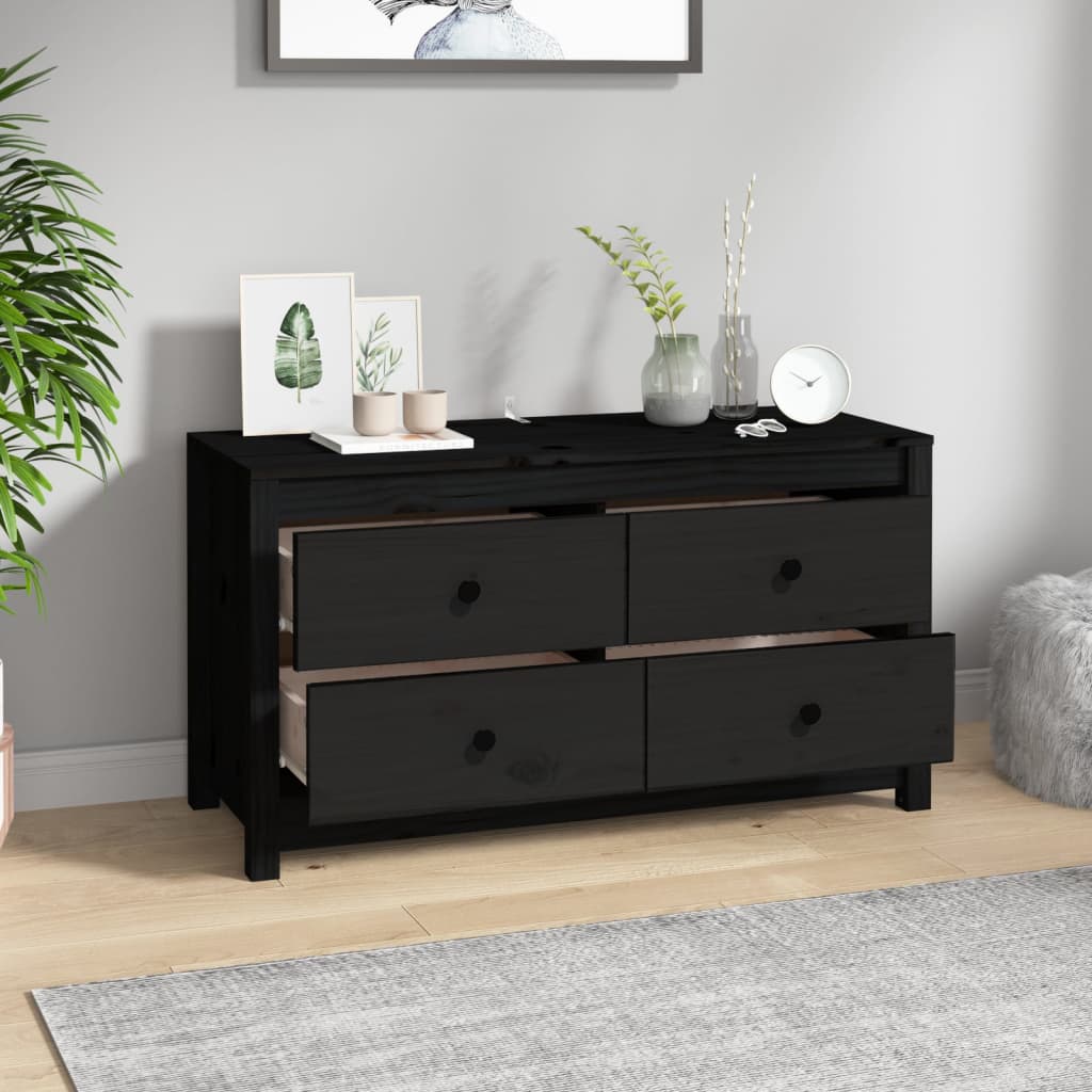 Black side cabinet 100x40x54 cm Solid pine wood