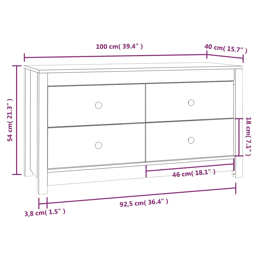 Black side cabinet 100x40x54 cm Solid pine wood