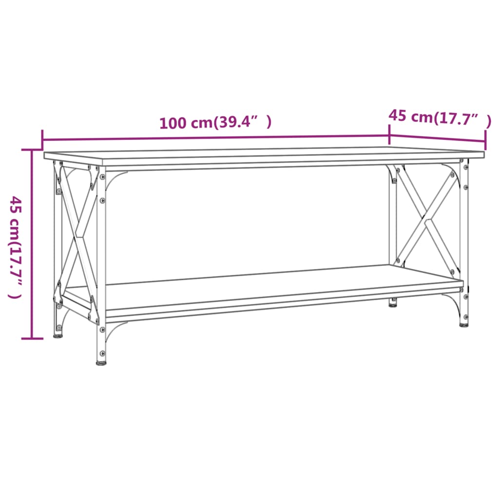 Tavolino in quercia affumicata 100x45x45 cm ingegneristica e legno di ferro