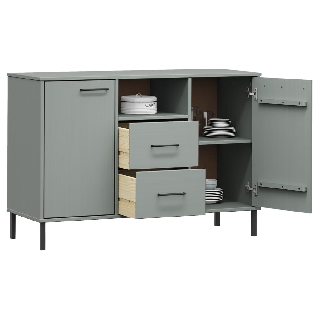 Credenza con gambe in metallo Grigio 113x40x77 cm Legno massello OSLO