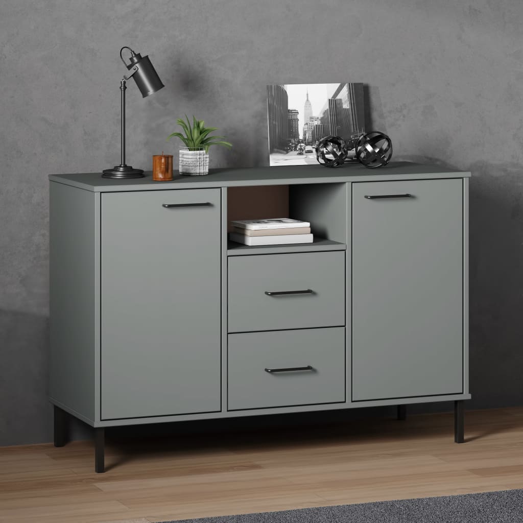 Credenza con gambe in metallo Grigio 113x40x77 cm Legno massello OSLO