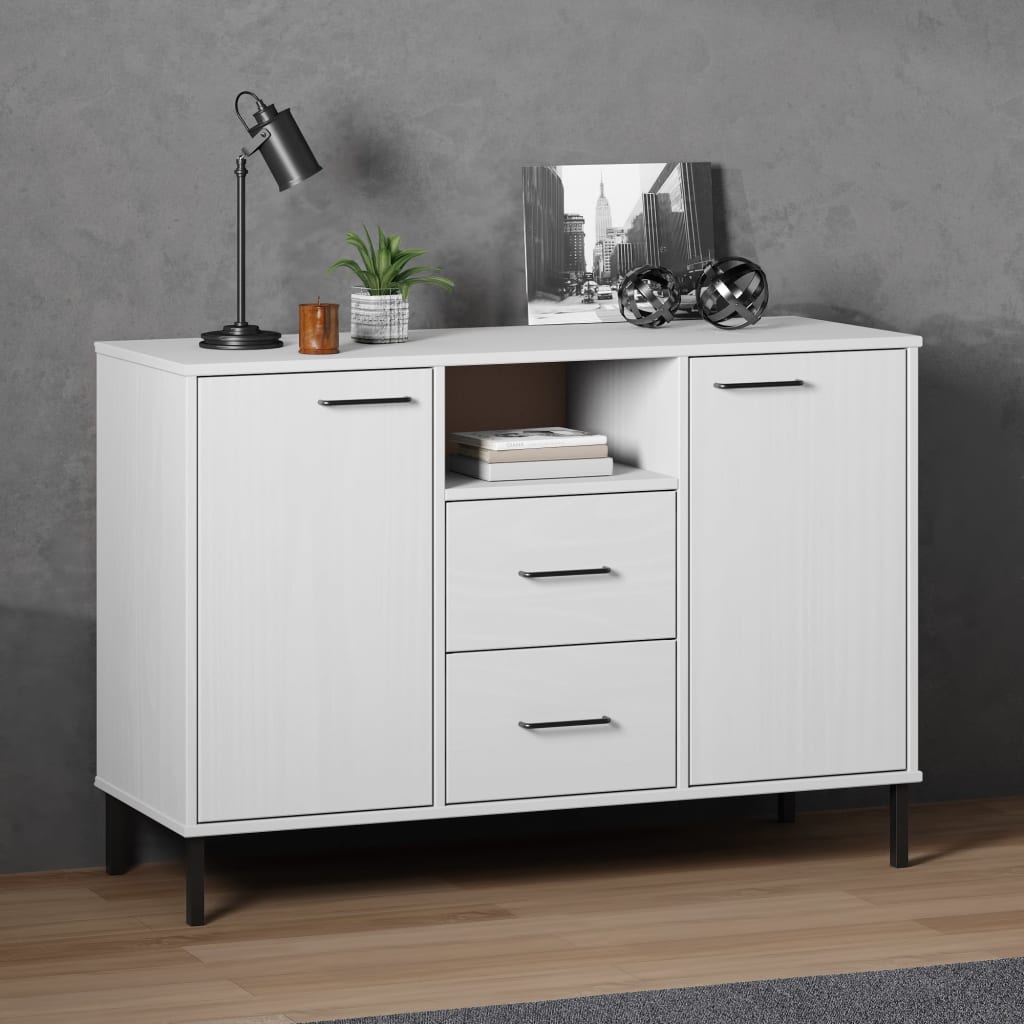Buffet with white metal feet 113x40x77 cm Solid wood Oslo