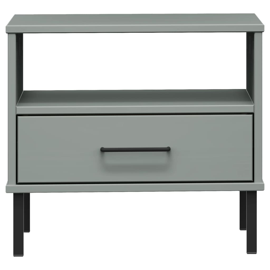 Bedside table with Gray Wood Metal Foot Solid Pin Oslo