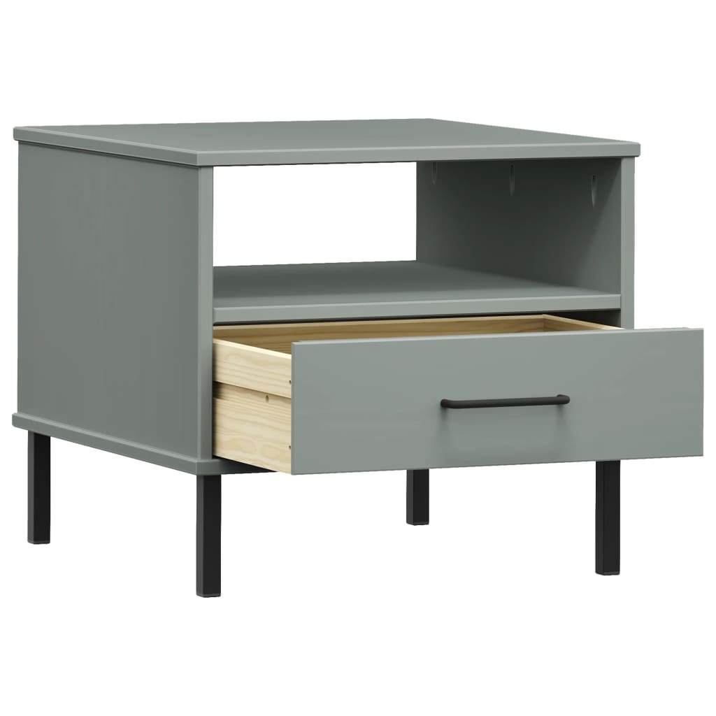 Bedside table with Gray Wood Metal Foot Solid Pin Oslo