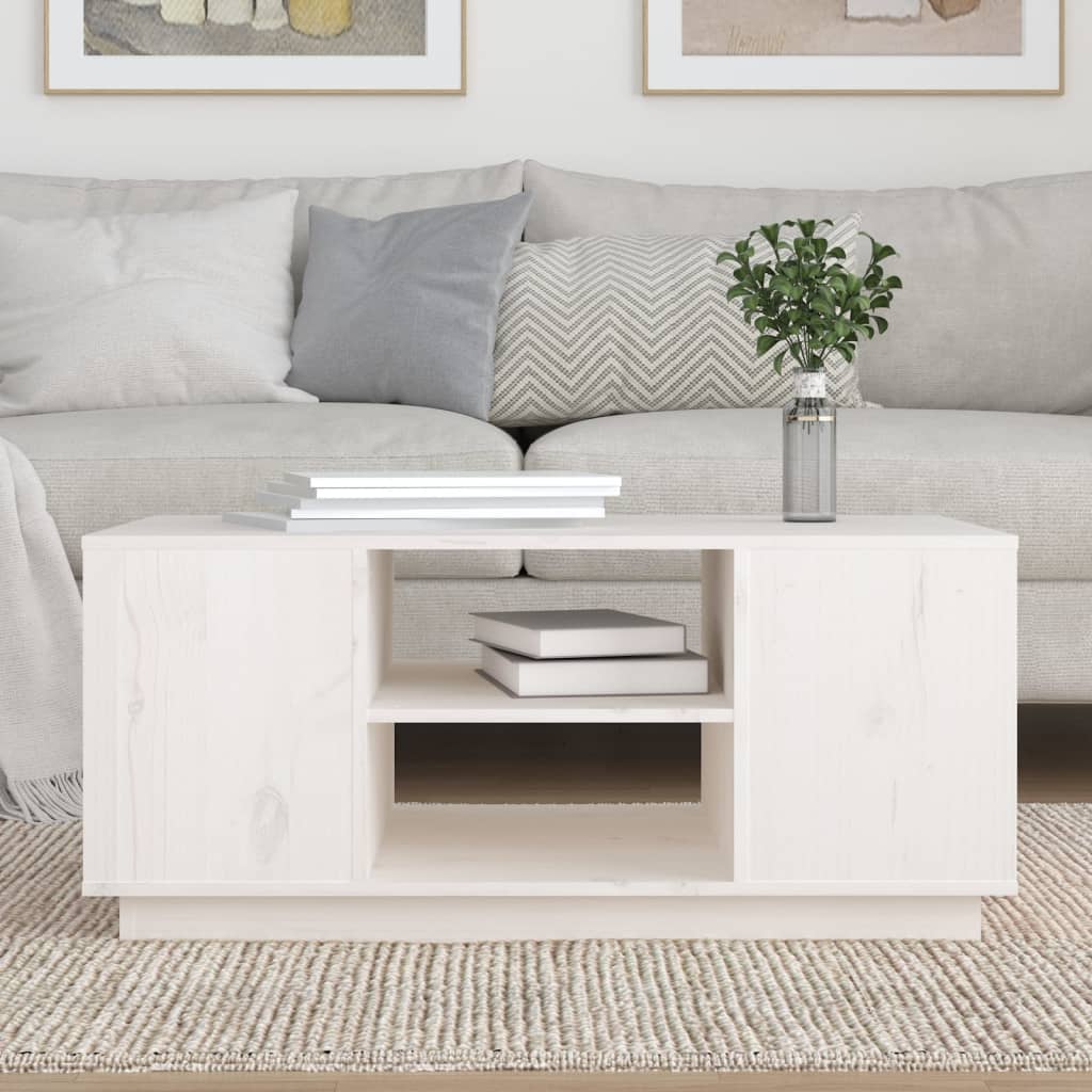 White coffee table 90x49x40.5 cm solid pine wood