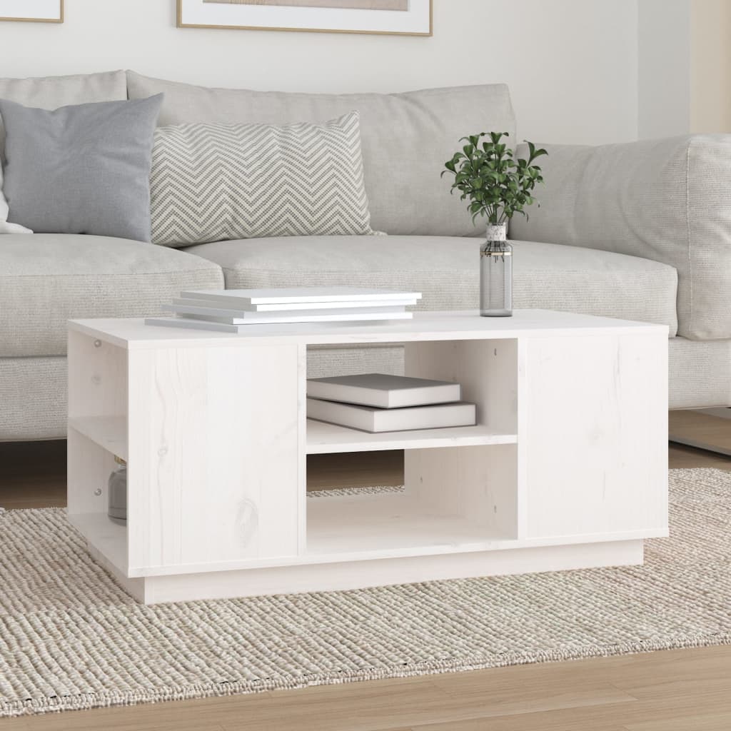 White coffee table 90x49x40.5 cm solid pine wood