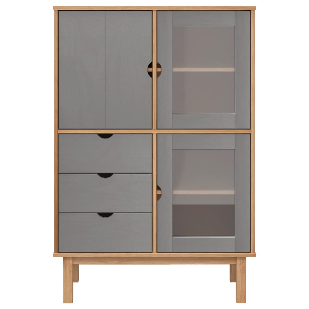 Buffet haut OTTA Marron et gris 85x43x125 cm Bois massif pin