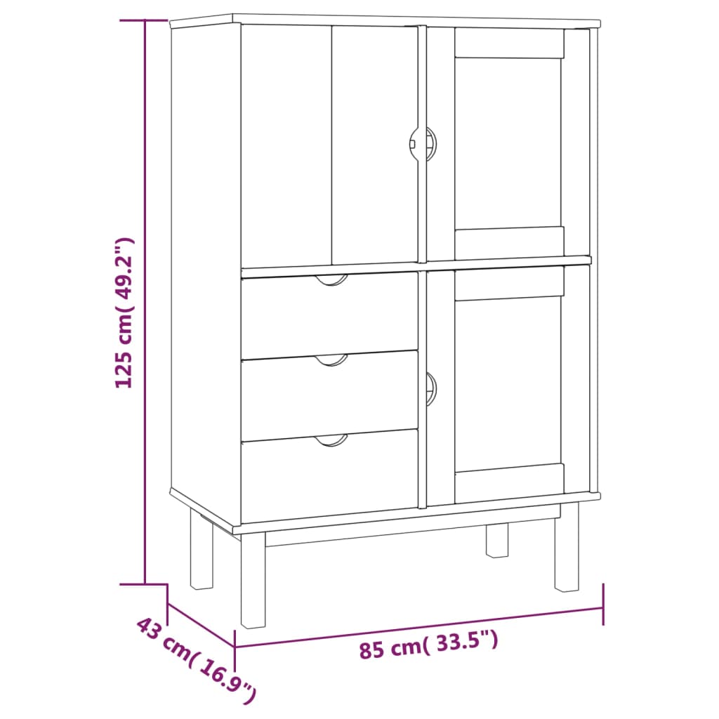 Buffet haut OTTA Marron et gris 85x43x125 cm Bois massif pin