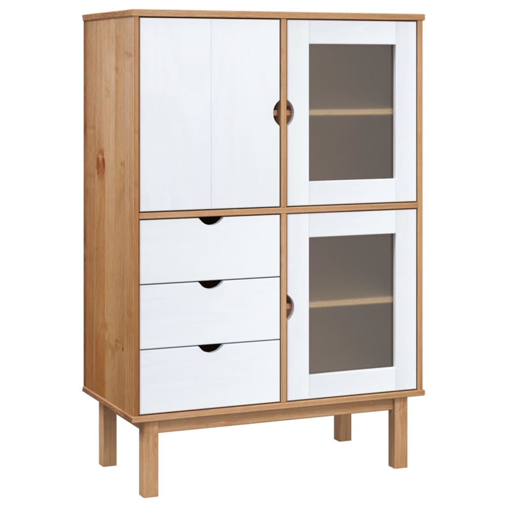 Otta brown and white high buffet 85x43x125 cm solid pine wood