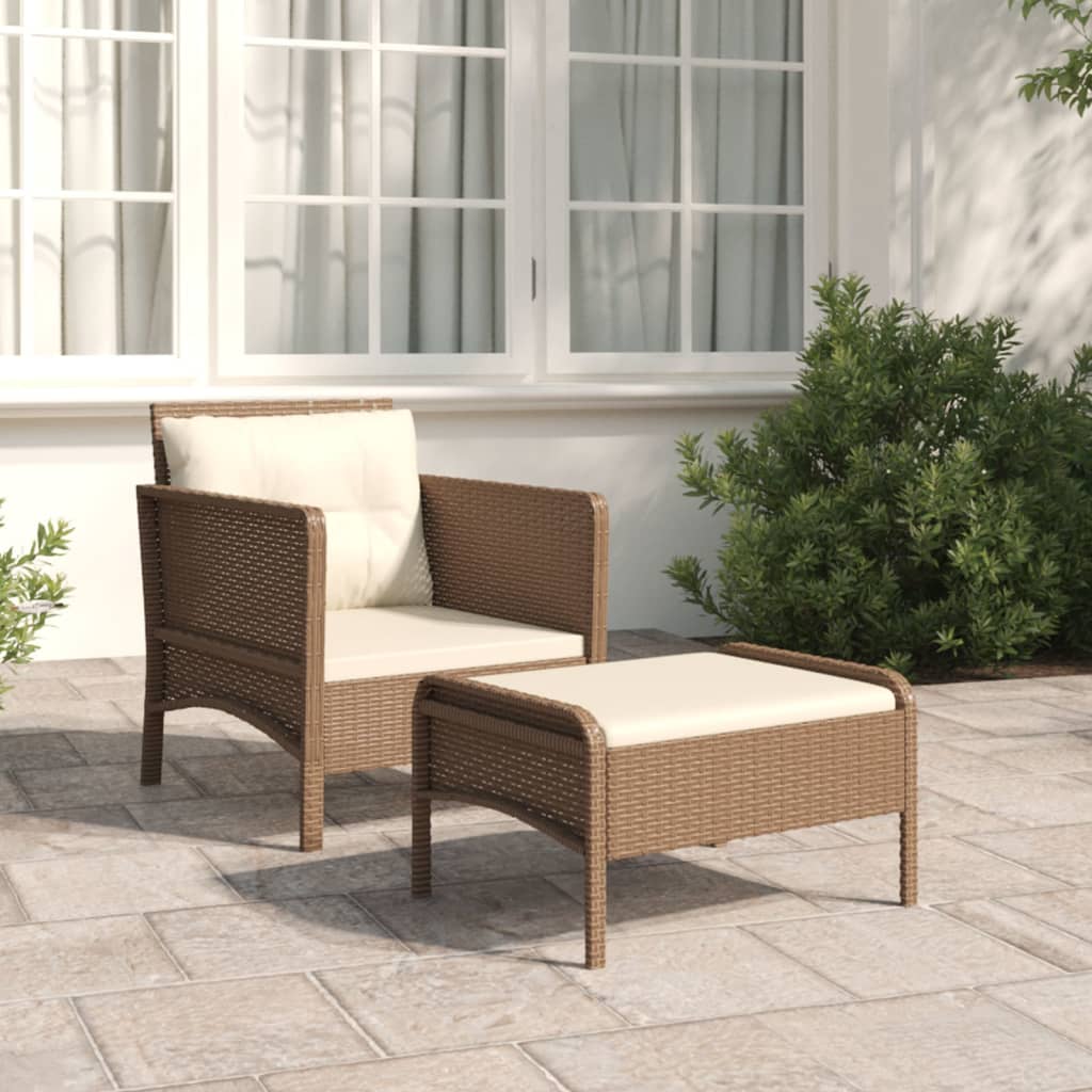 Salon de jardin 2 pcs avec coussins Marron Résine tressée