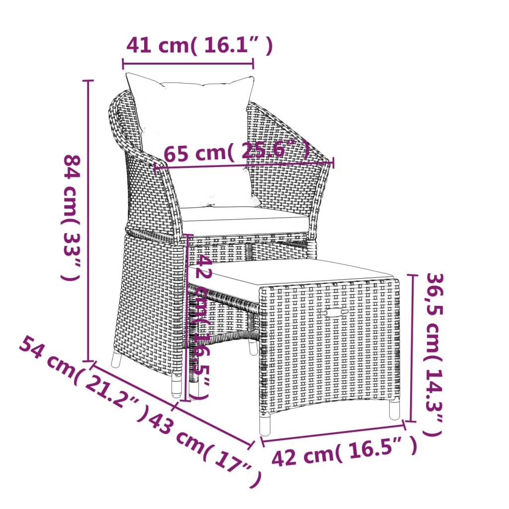 2 PCs Gartenmöbel mit schwarzen geflochtenen Harzkissen