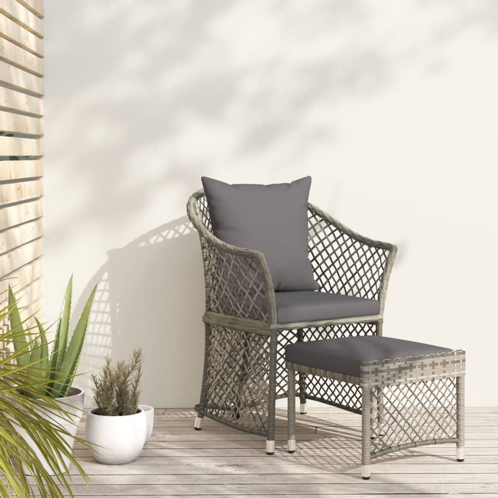 Salon de jardin 2 pcs avec coussins Gris Résine tressée