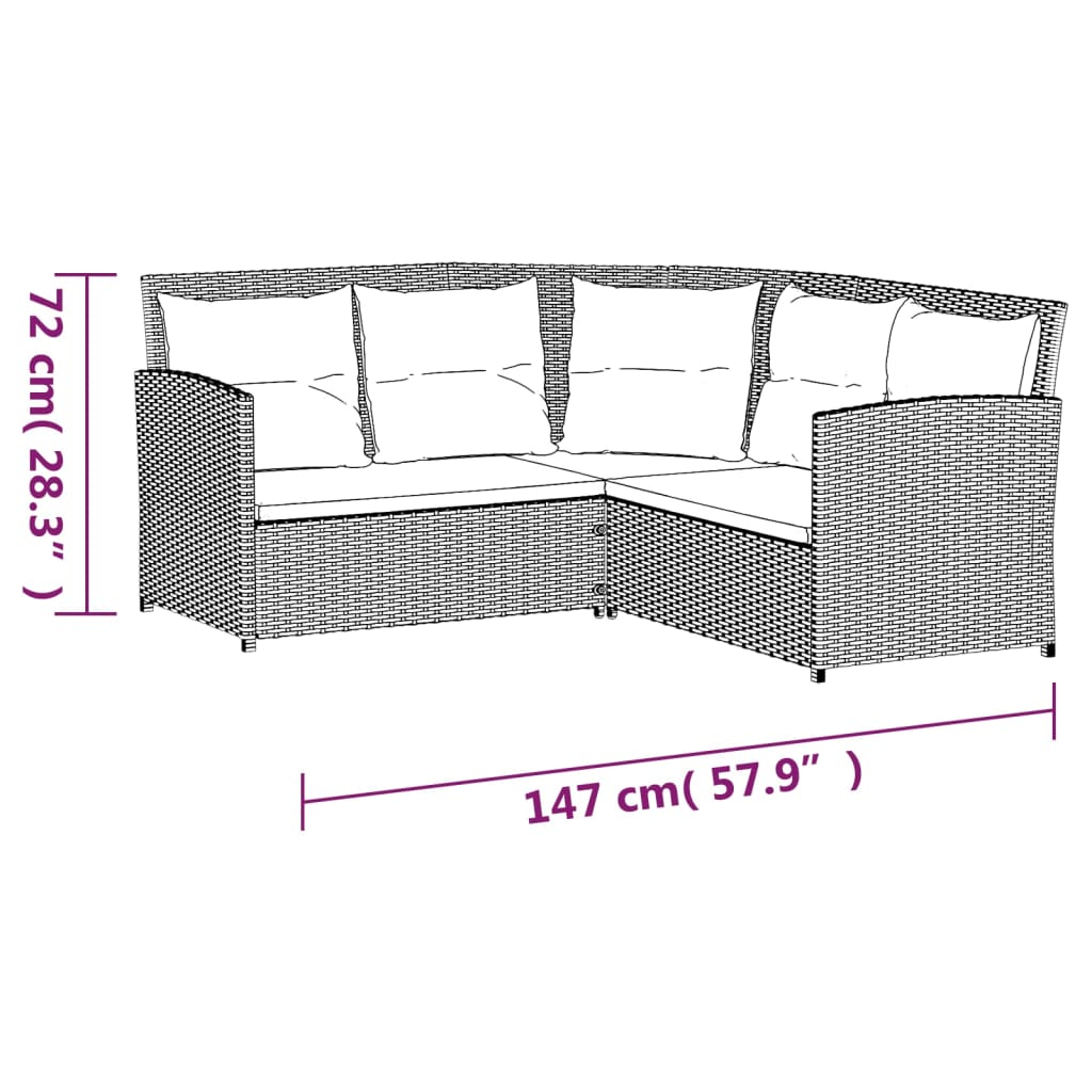 Set von Sofas in l 2pcs mit geflochtenen Harzgraukissen