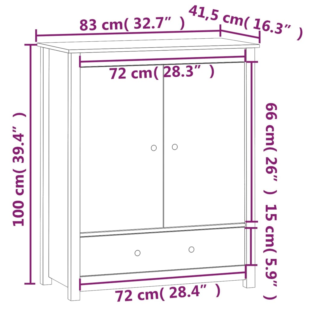 Buffet Gris 83x41,5x100 cm Bois massif de pin