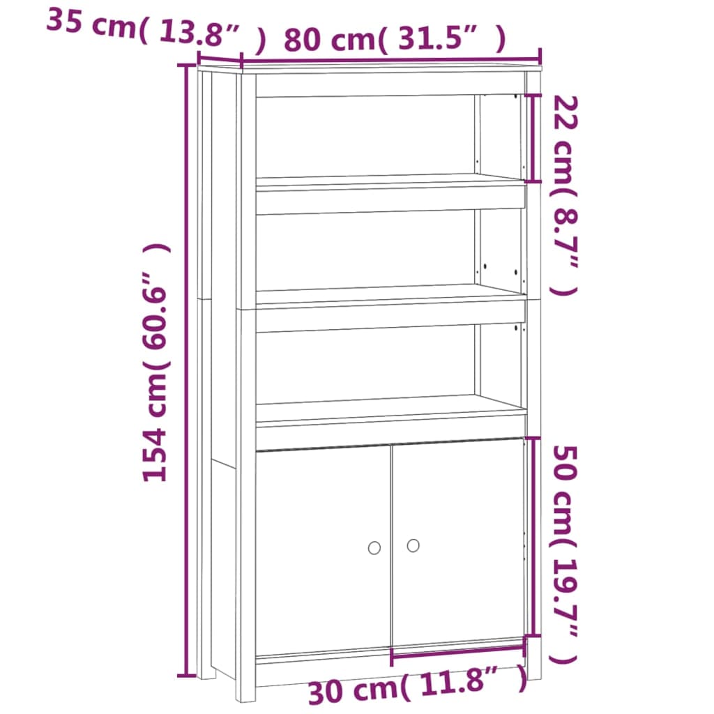 Buffet haut Gris 80x35x154 cm Bois massif de pin