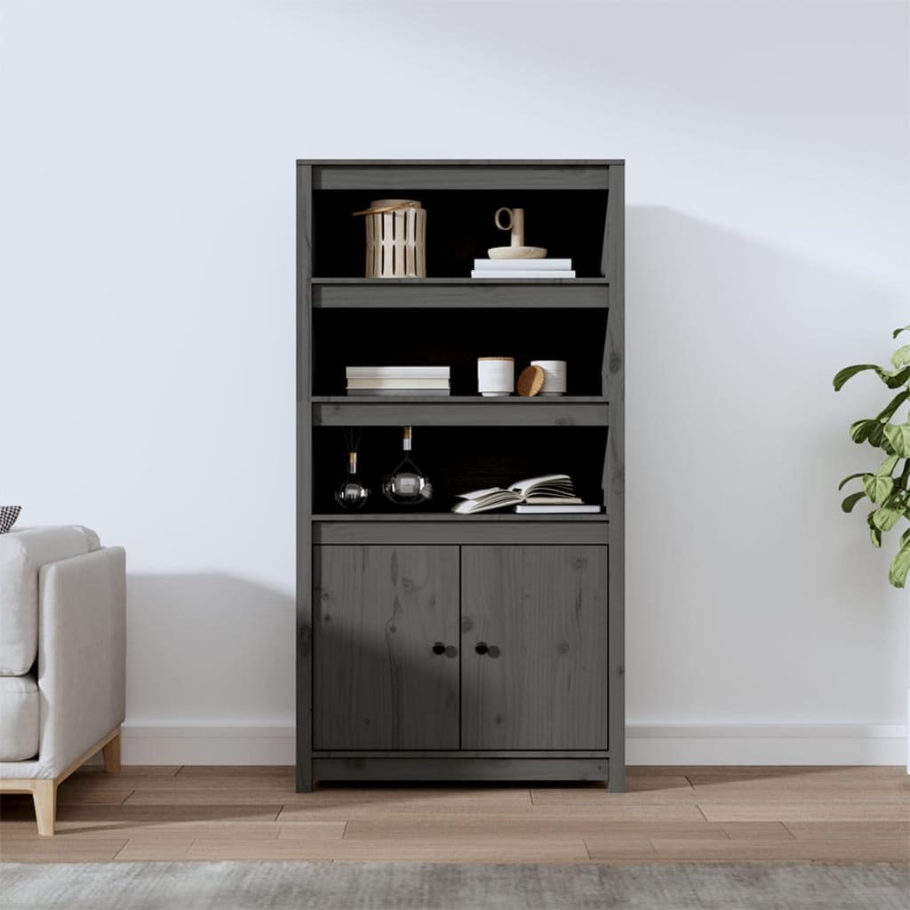 Gray high buffet 80x35x154 cm solid pine wood