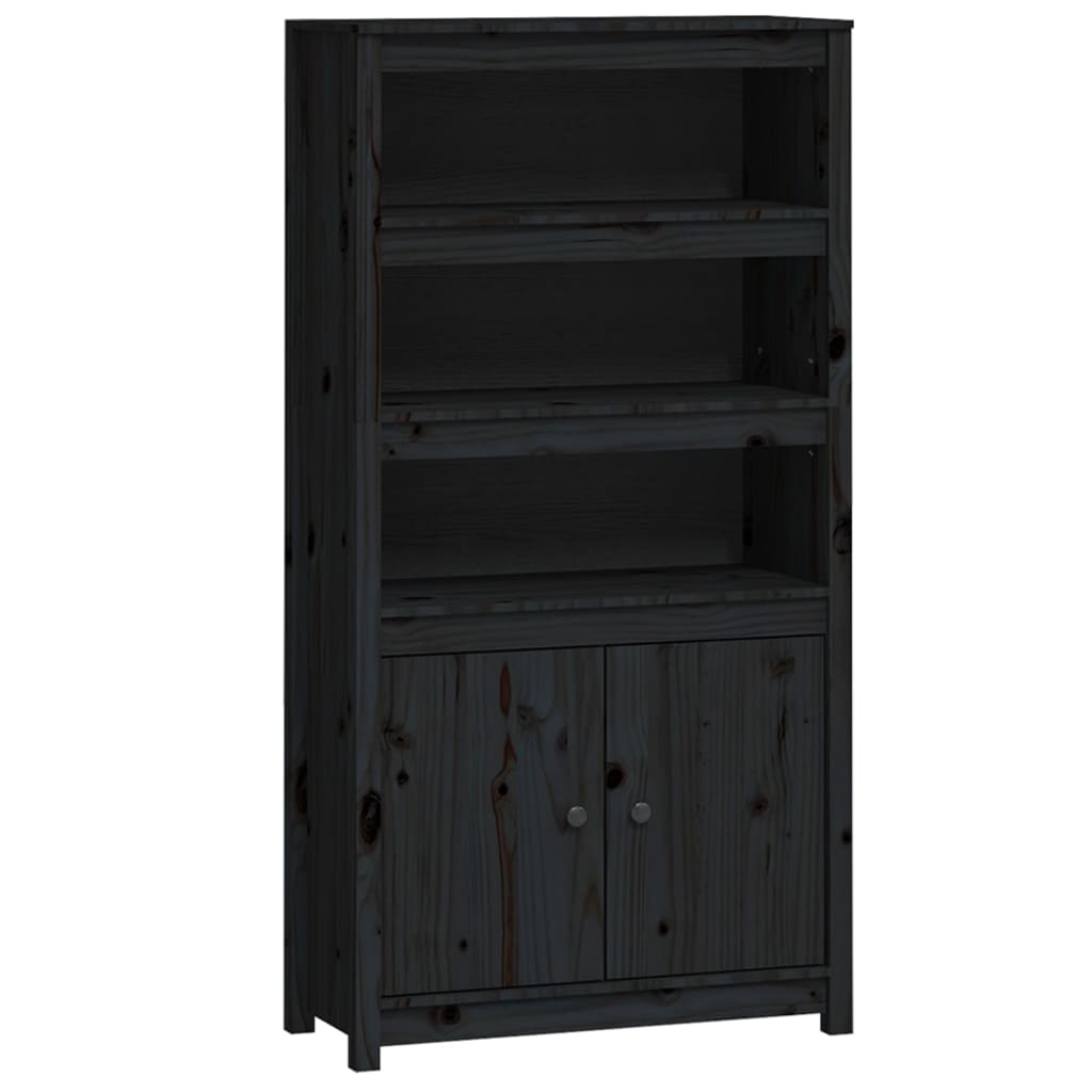 Credenza alta Nera 80x35x154 cm Legno di pino massiccio