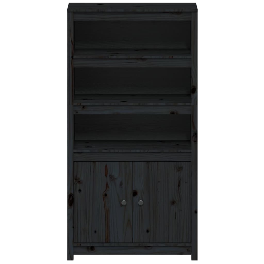 Credenza alta Nera 80x35x154 cm Legno di pino massiccio