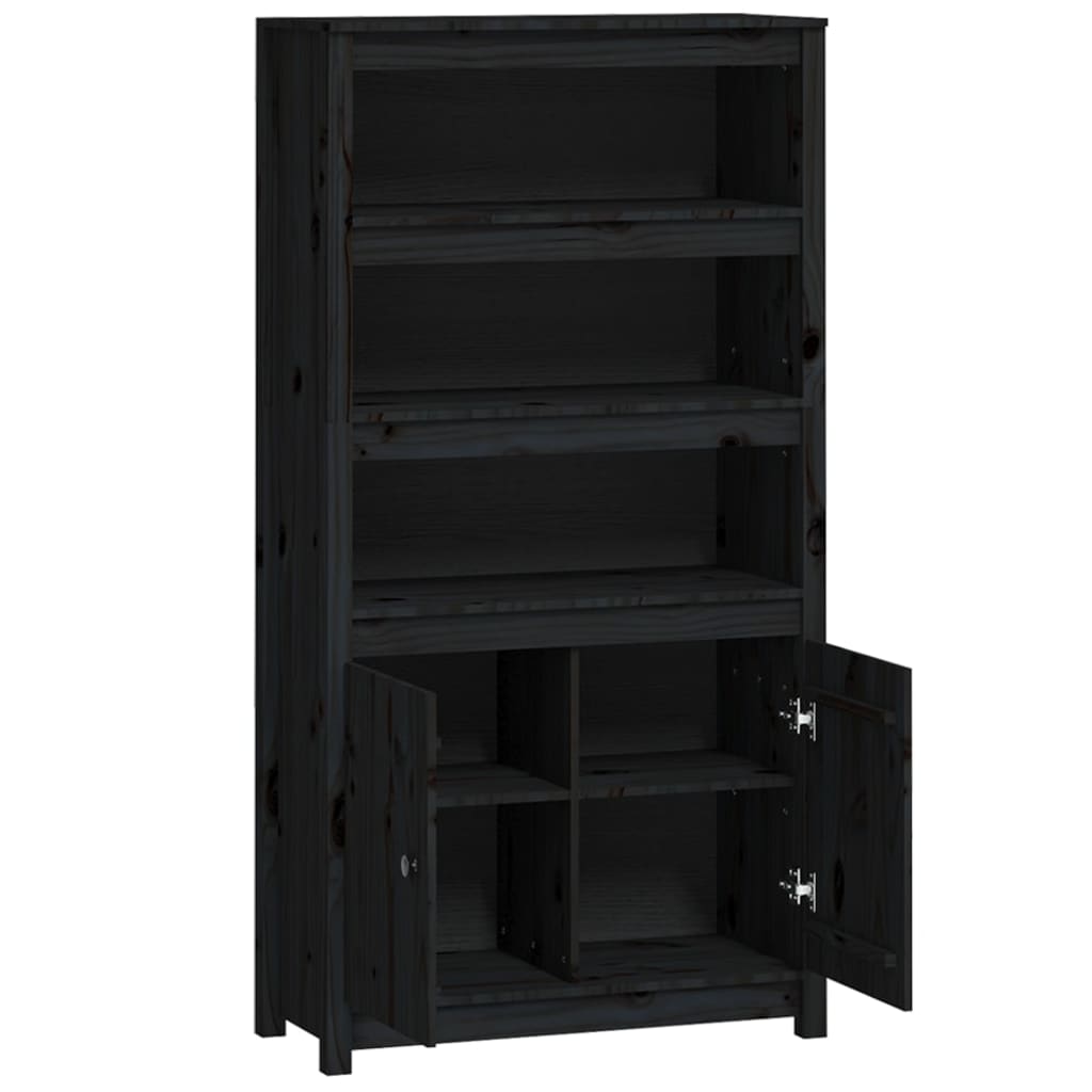 Buffet haut Noir 80x35x154 cm Bois massif de pin