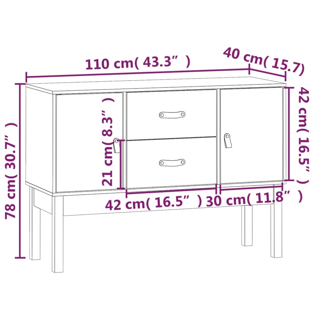 Buffet Noir 110x40x78 cm Bois massif de pin