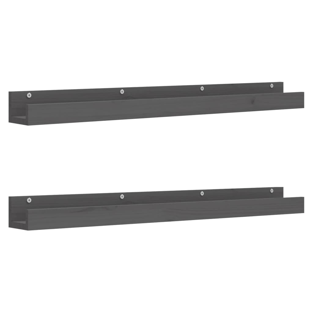 Wall shelves 2 pcs gray 110x12x9 cm solid pine wood