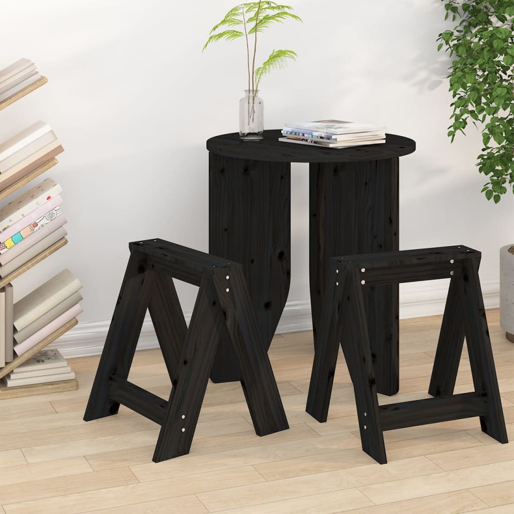 Set di 2 sgabelli in legno massello di pino nero 40x40x45 cm