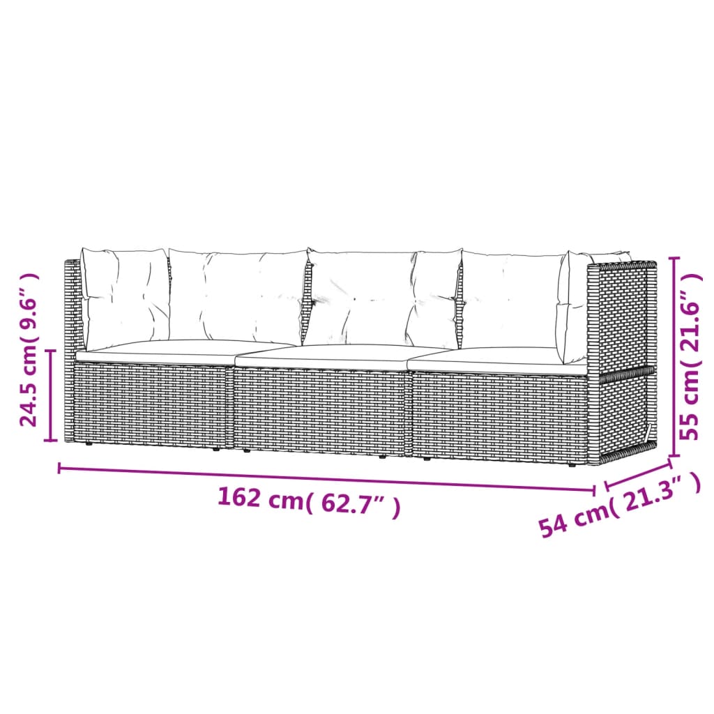 3 pcs garden furniture with braided resin gray cushions