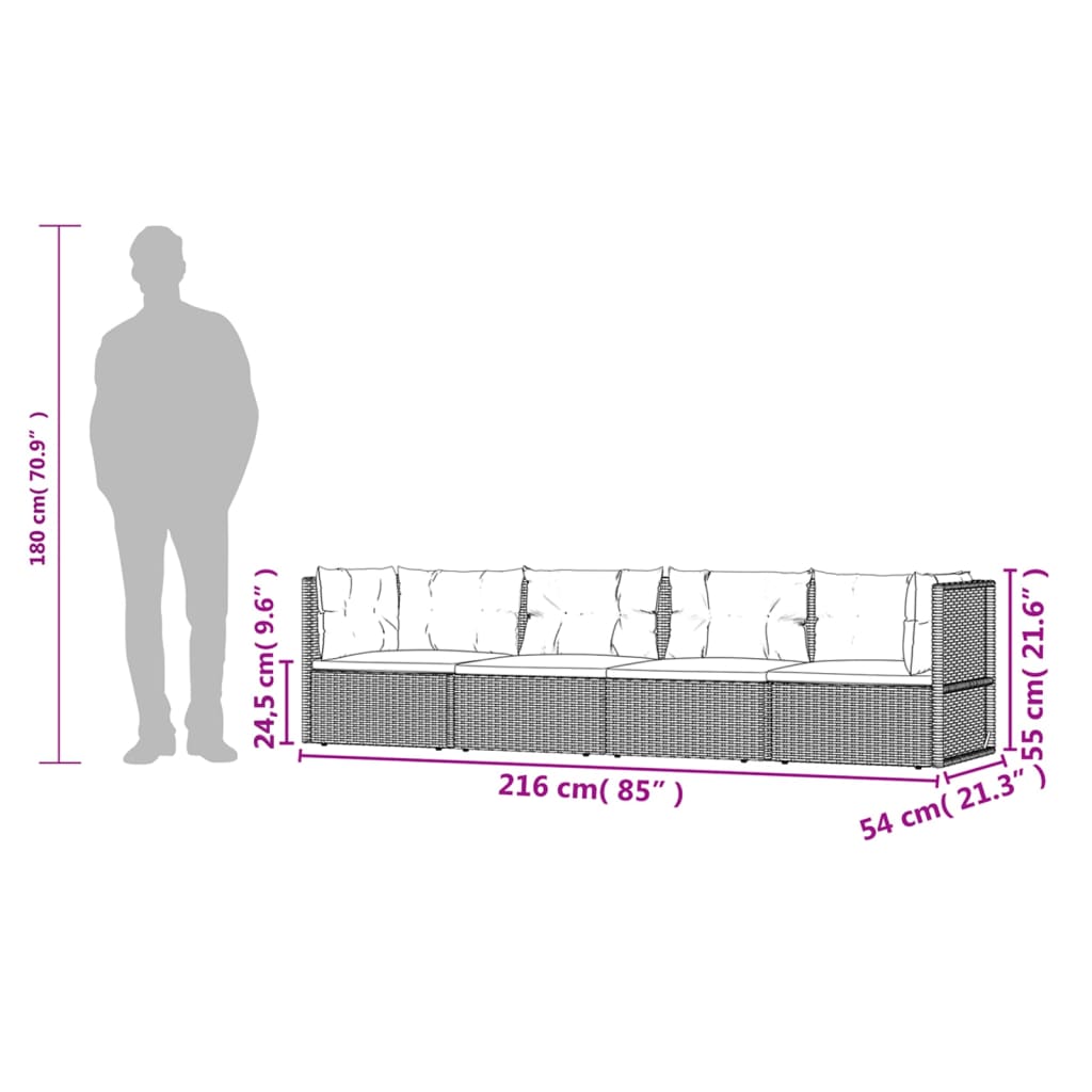 4 Stcs Gartenmöbel mit geflochtenen Harzgraukissen