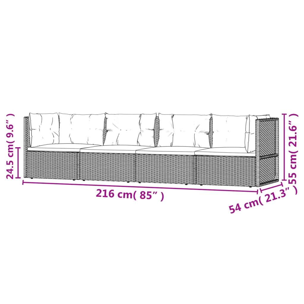 4 Stcs Gartenmöbel mit geflochtenen Harzgraukissen