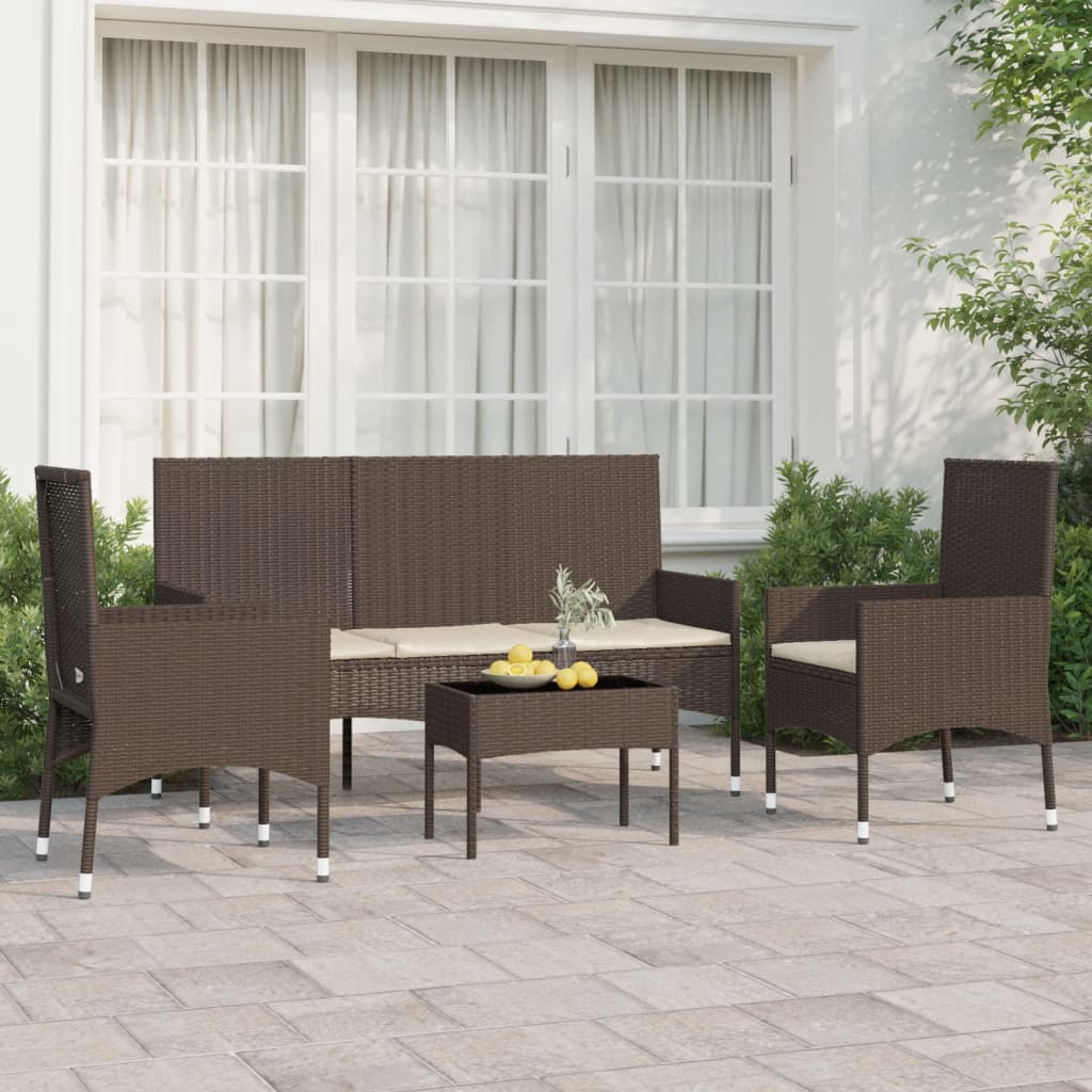 Salon de jardin 4 pcs avec coussins Marron Résine tressée