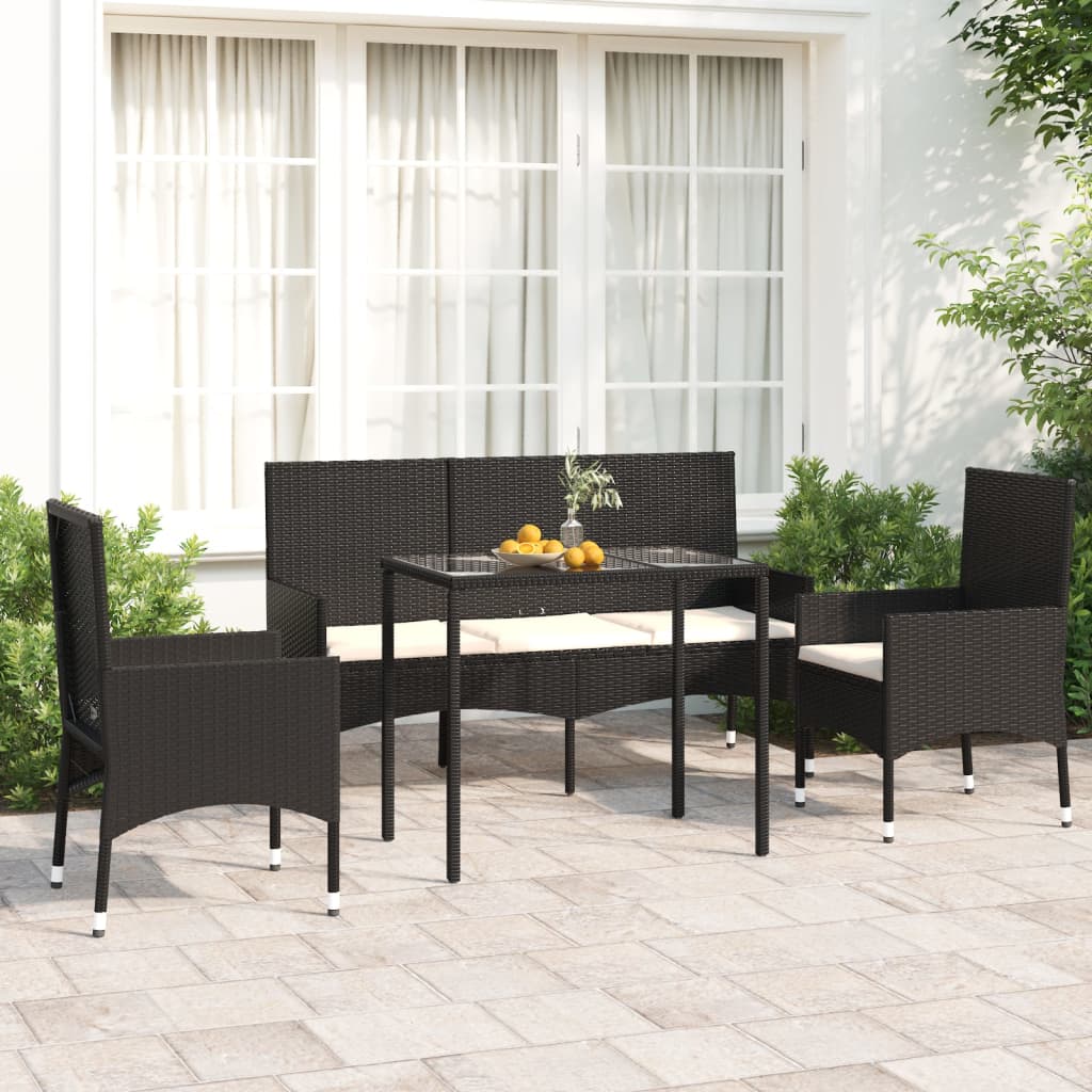 4 pcs garden furniture with black braided resin cushions