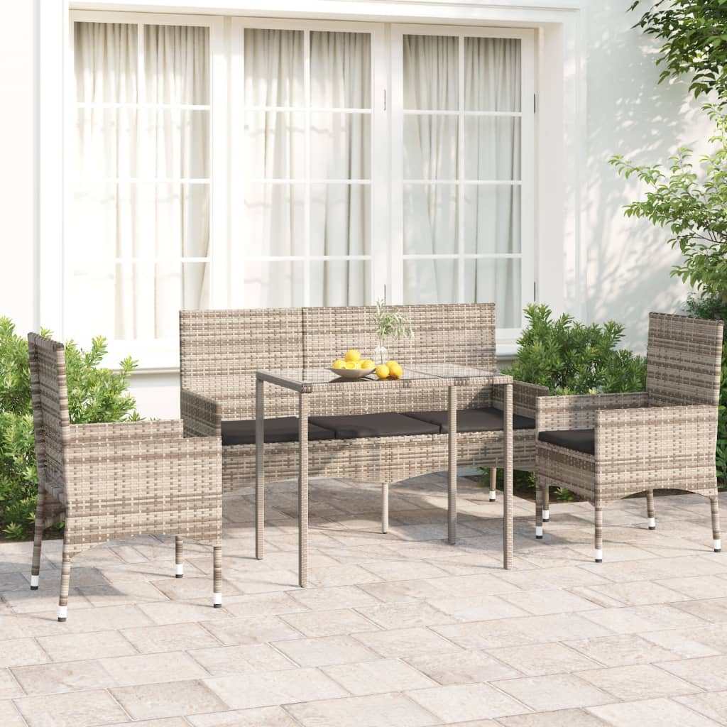 Salon de jardin 4 pcs avec coussins Gris Résine tressée