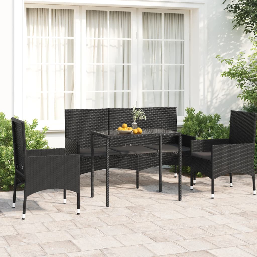 4 pcs garden furniture with black braided resin cushions