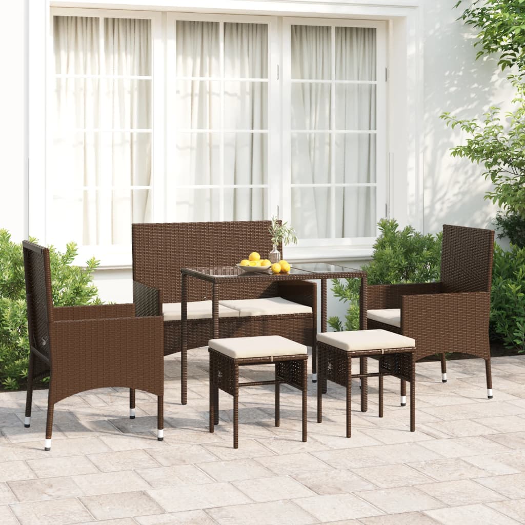 6 pcs garden furniture with braided brown cushions