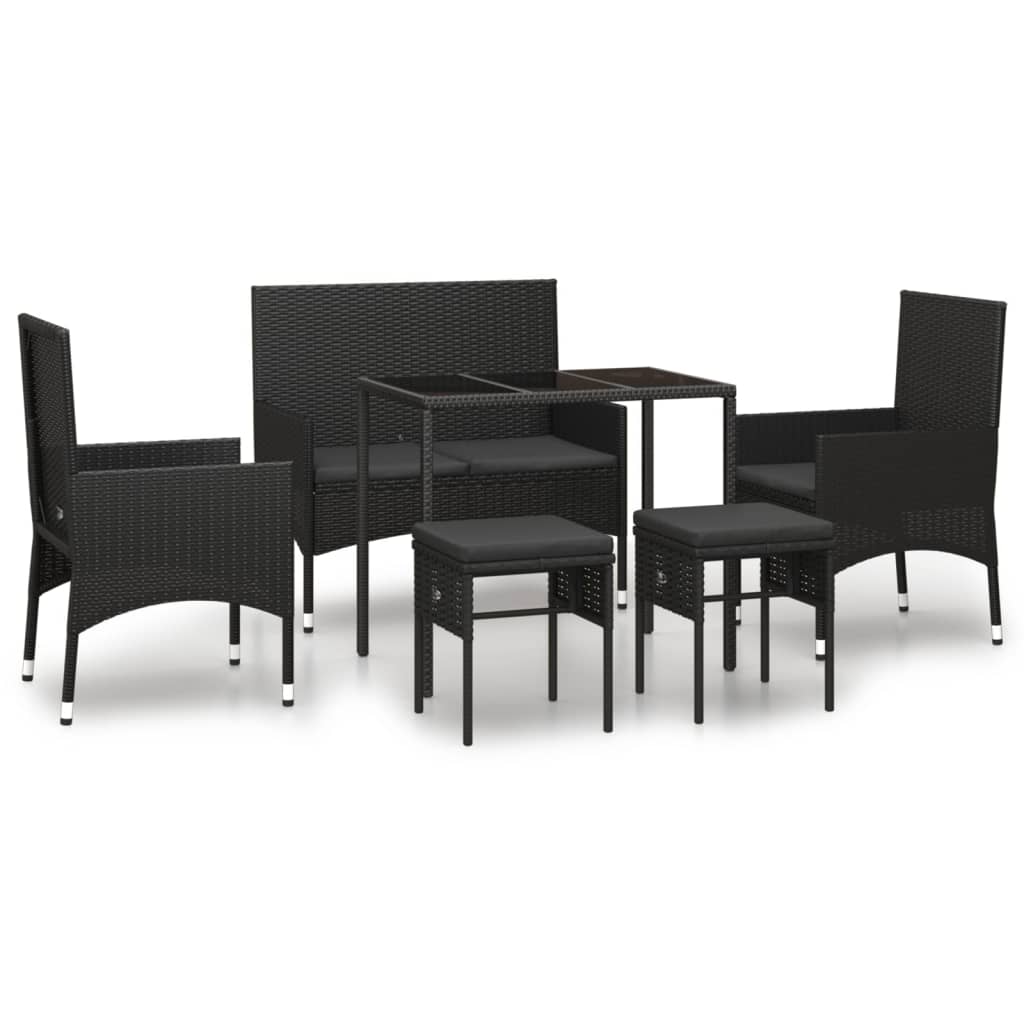 Salon de jardin 6 pcs avec coussins Noir Résine tressée