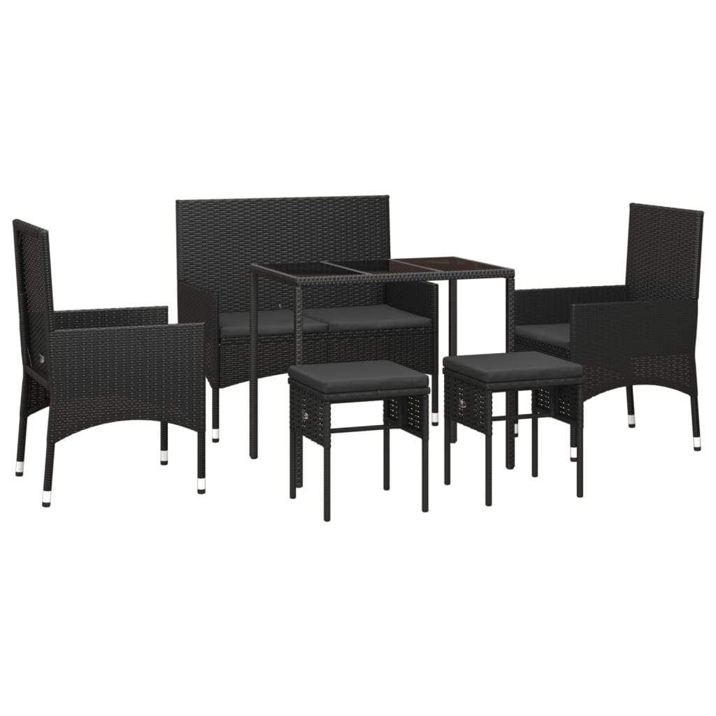 Salon de jardin 6 pcs avec coussins Noir Résine tressée