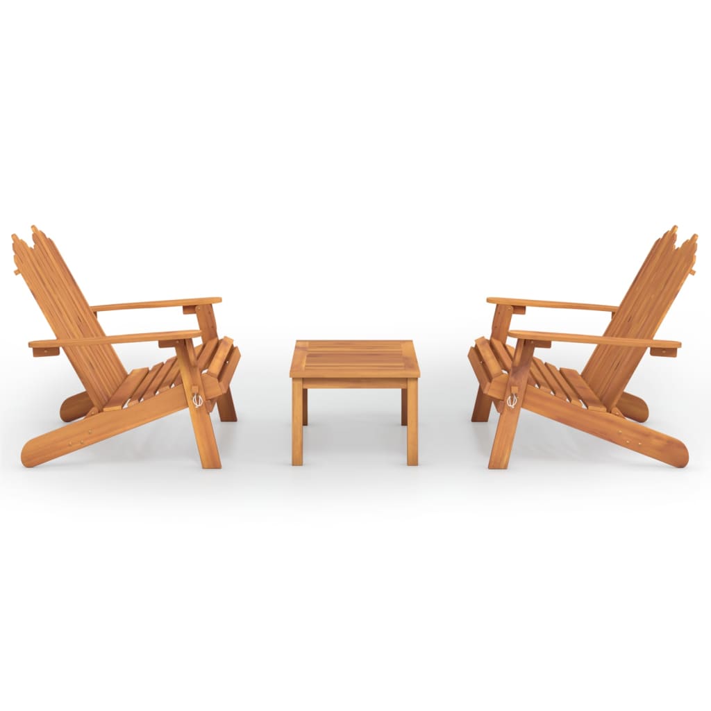 Set di mobili da giardino solido Adirondack da 3 pezzi in legno Acacia