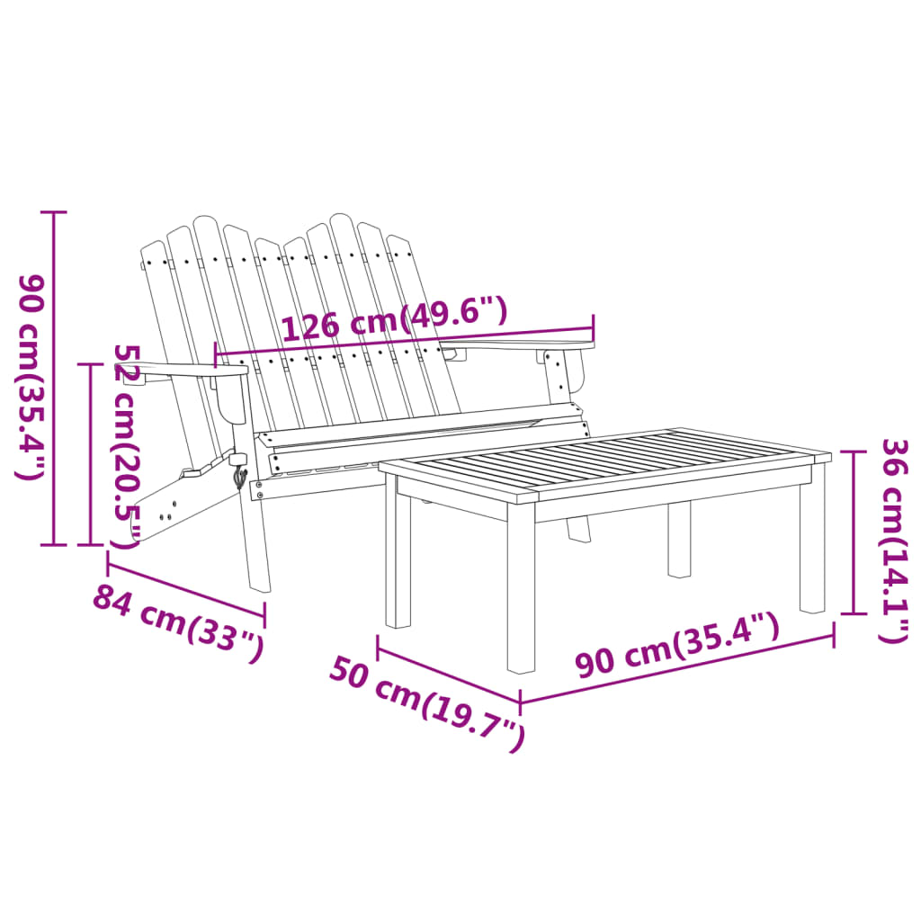 Adirondack 3 PCs Holz Akazien Massivgartenmöbel Set