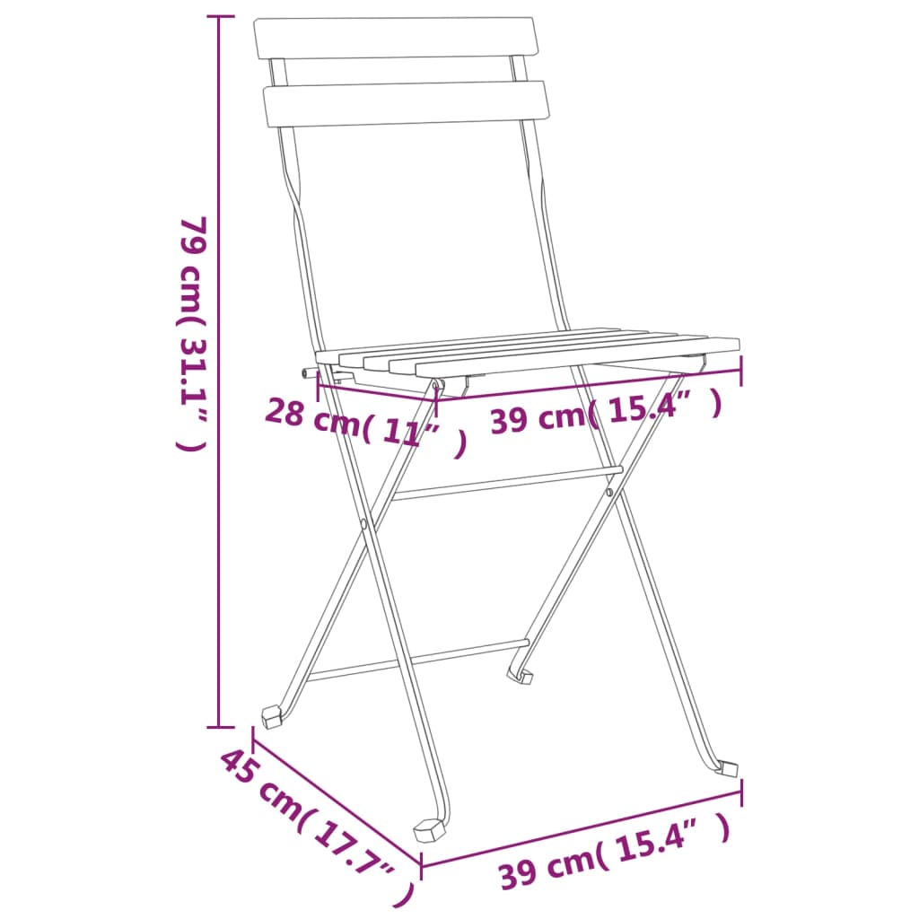 Ensemble de bistro pliable 5 pcs Bois d'acacia solide et acier