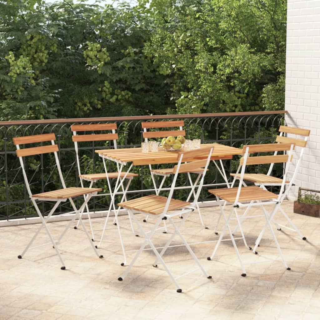 Foldable bistro set 7 pcs solid acacia wood and steel