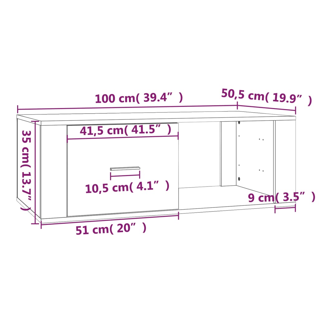Tavolino Rovere affumicato 100x50,5x35 cm MDF