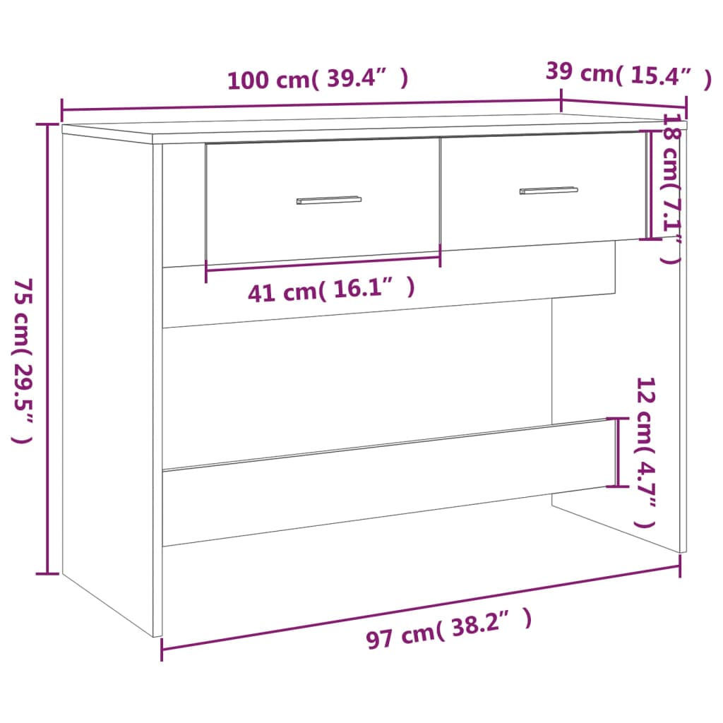 Sonoma Oak Console Tabelle 100x39x75 cm Ingenieurholz Holz