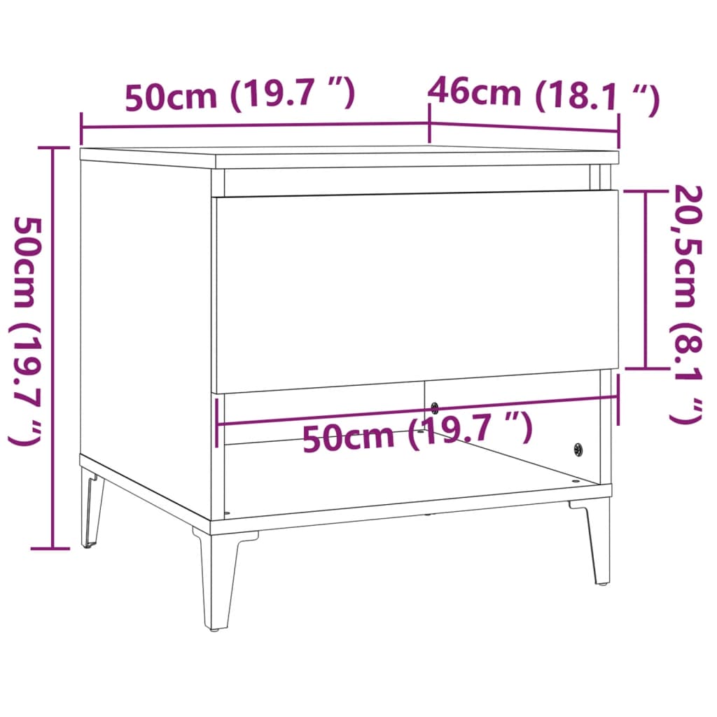 Tavolino Bianco lucido 50x46x50 cm MDF