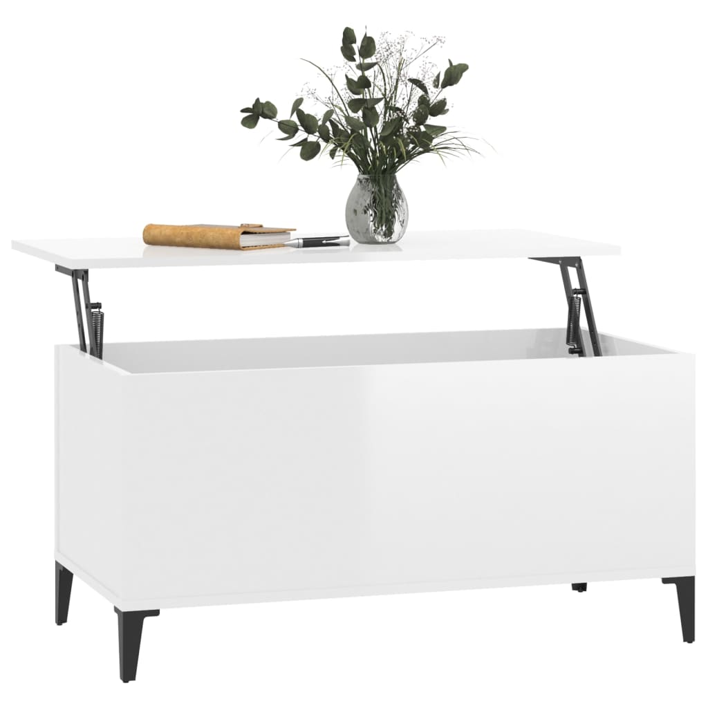 Tavolino Bianco lucido 90x44,5x45 cm MDF